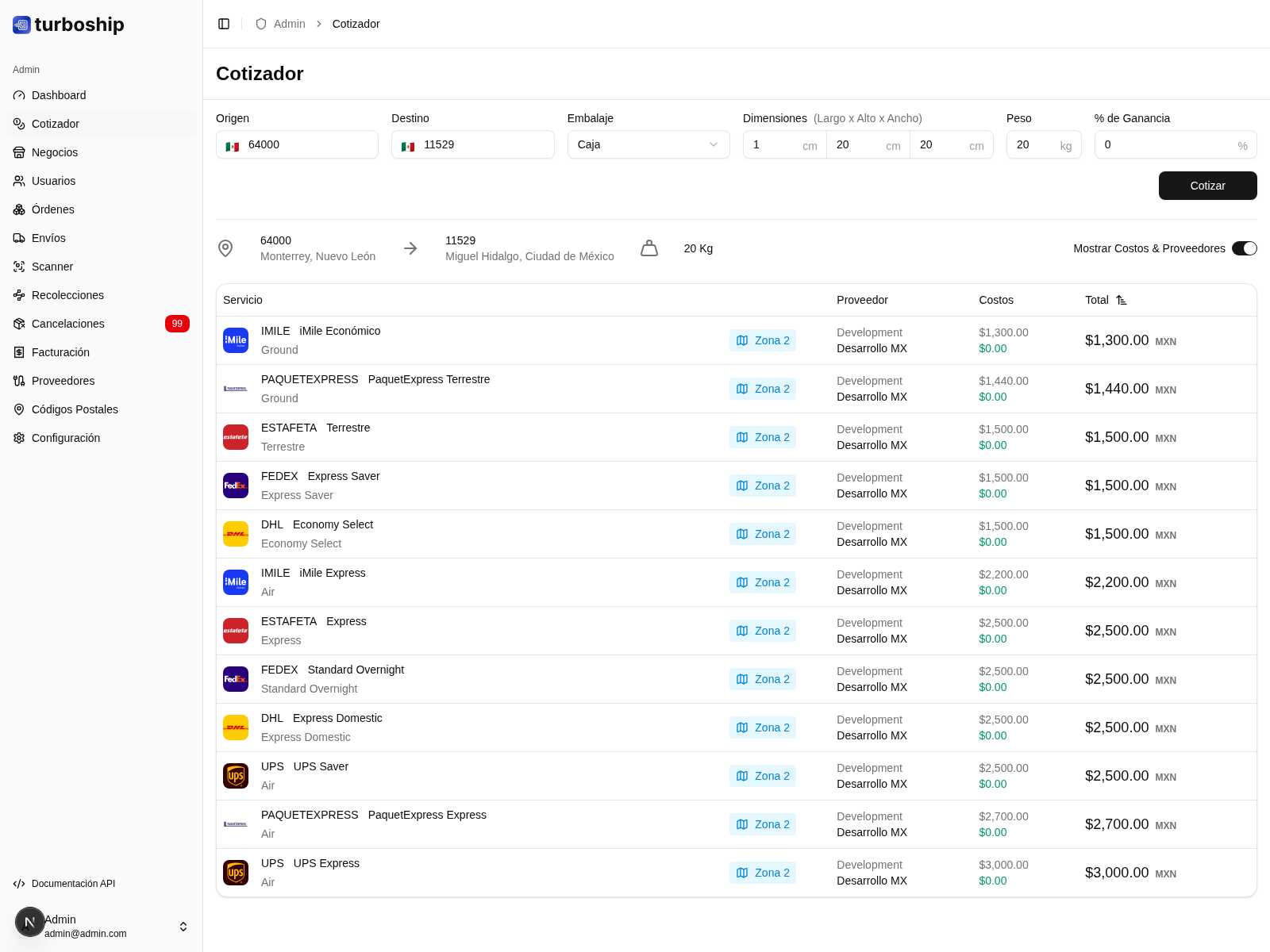 Cotizador resultados