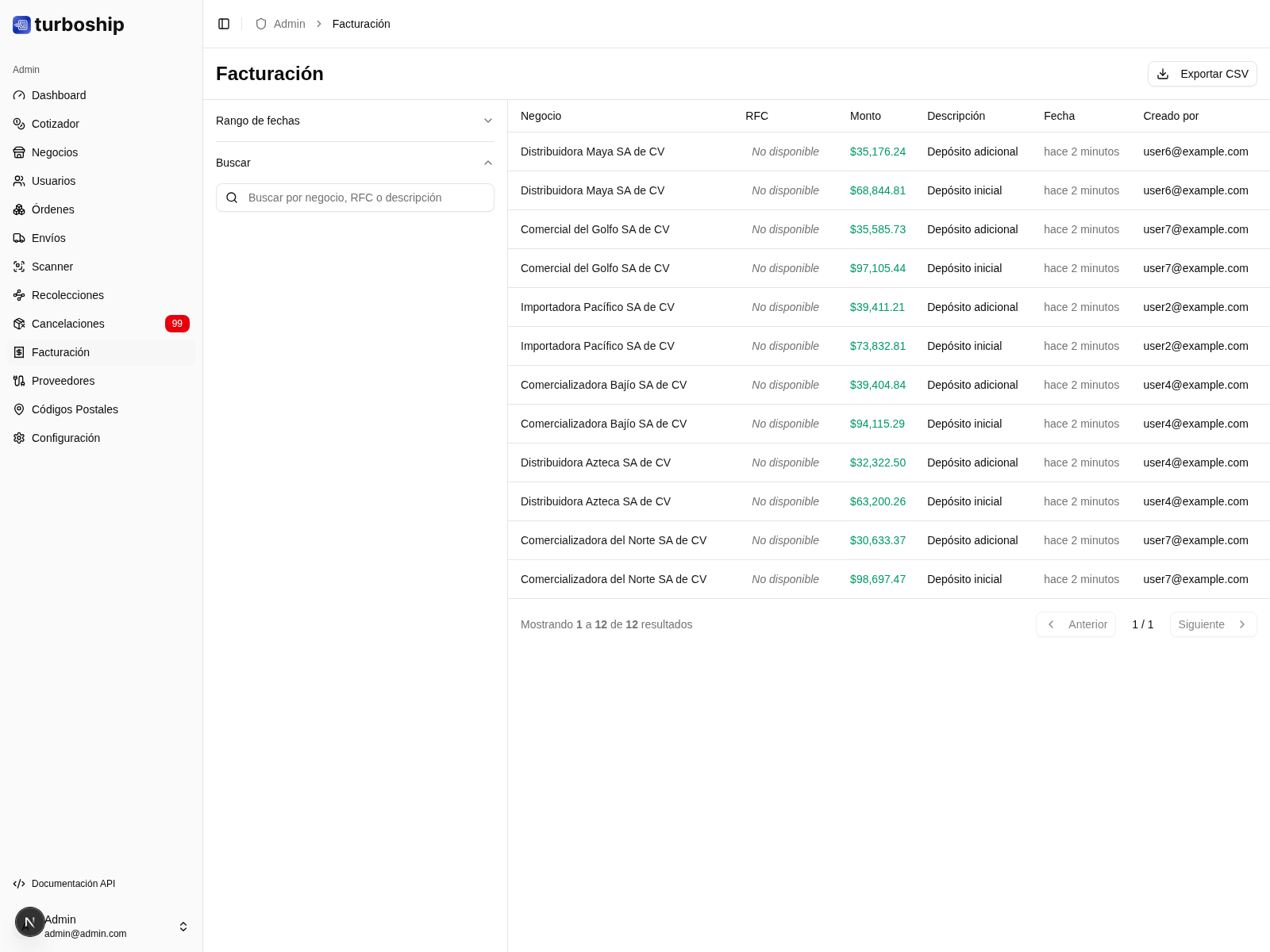Facturación filtros