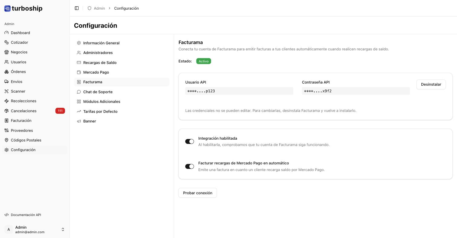 Facturama instalado en Turboship